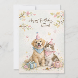 Festividades Cartão de Aniversário Amigo | Melhor Gato & Cachor