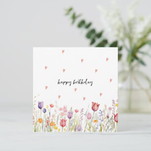 Festividades Cartão de Aniversário com Flores em Aquarela