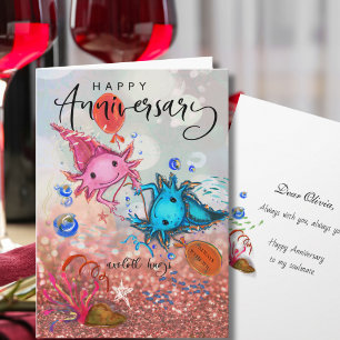 Festividades Cartão de Aniversário de Axolote com Aquarela Capr