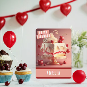 Festividades Cartão de Aniversário de Bolo Cherry Cream