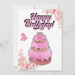 Festividades Cartão de Aniversário de Bolo Rosa