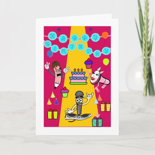 Festividades Cartão de Aniversário de Cupcakes e Balões (Frente)