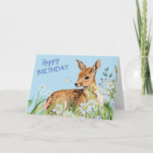 Festividades Cartão de Aniversário de Deer Fawn e Daisies