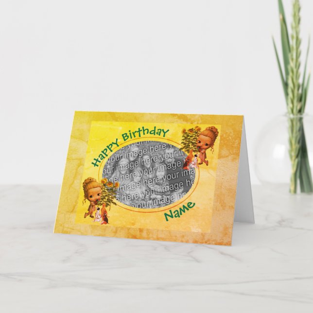 Festividades Cartão de Aniversário De Foto Da Rapariga E Cuppie (Frente)