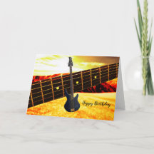Cartão de Aniversário de Guitarra Elétrica Dourada