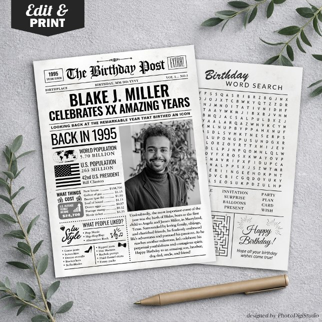 Festividades Cartão de aniversário de jornal de 1995, Trend (Custom Back in 1995 Newspaper Birthday Card, Trend Holiday Card)