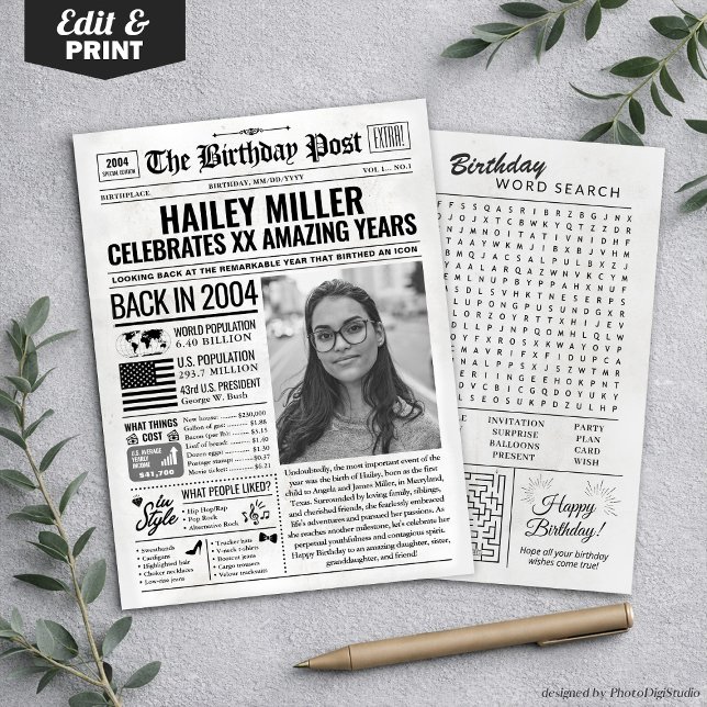 Festividades Cartão de aniversário de jornal de 2004, Trend (Custom Back in 2004 Newspaper Birthday Card, Trend Holiday Card)