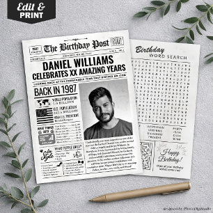 Festividades Cartão de aniversário de jornal personalizado de 1