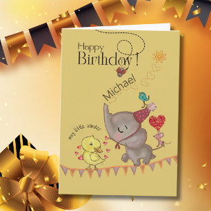 Festividades Cartão de Aniversário do Elefante e do Patinho Cap
