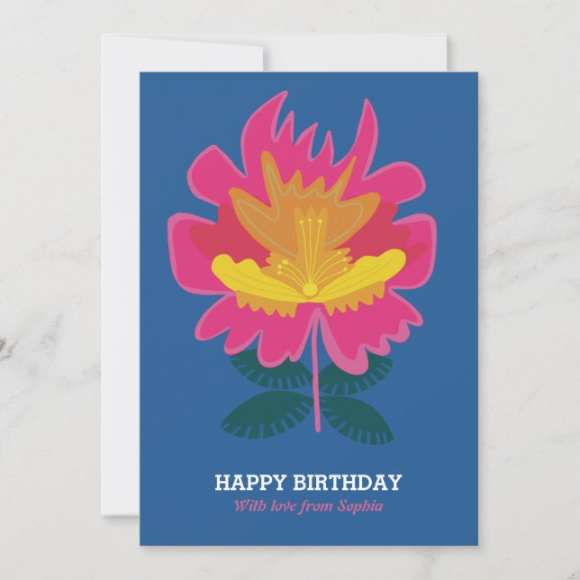 Festividades Cartão de aniversário elegante bonito floral azul (Frente)