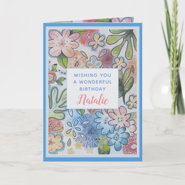 Festividades Cartão de Aniversário Feliz e Feliz da Flor Brilha (Frente)