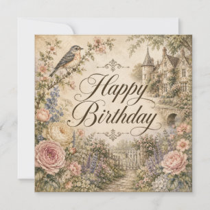 Festividades Cartão de Aniversário Floral Vintage