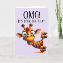 Cartão de Aniversário Lilás Girafa Fofa Espiando