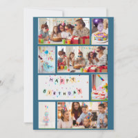 Cartão de Aniversário para Colagem de Fotos - Azul