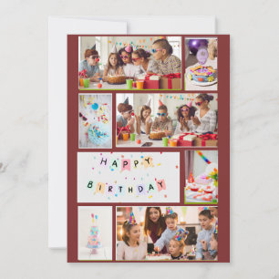 Festividades Cartão de Aniversário para Colagem de Fotos - Verm