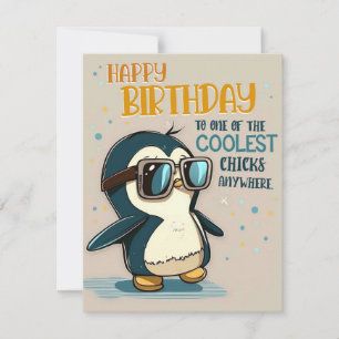 Festividades Cartão de Aniversário Pinguim Pintinho Mais Legal