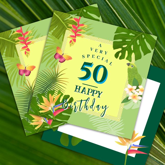 Festividades Cartão de Aniversário Verde de Paraíso Tropical An (Tropical Paradise Birthday  Square Card.)