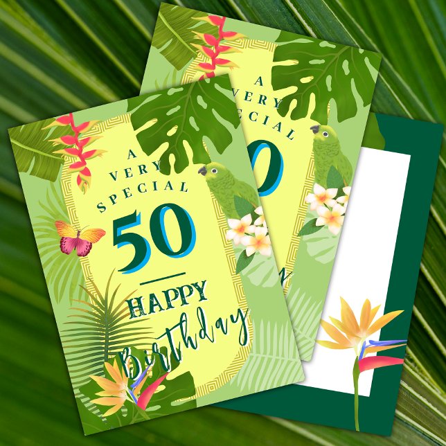 Festividades Cartão de Aniversário Verde de Paraíso Tropical An (Tropical Paradise Birthday card.)
