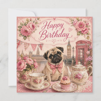 Festividades cartão de aniversário vintage pug inglês