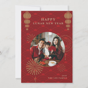 Festividades Cartão de Ano Novo Chinês Lunar Saudação de Foto d