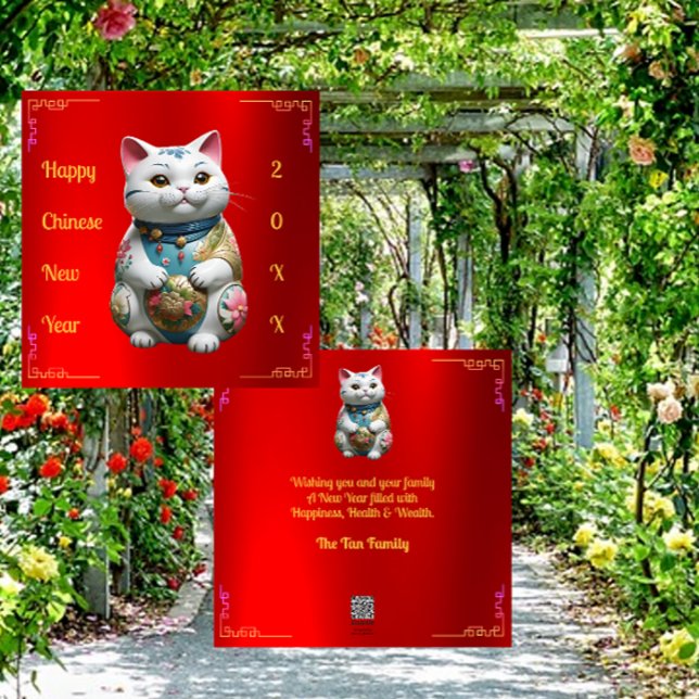 Festividades Cartão de Ano Novo Chinês para Gatos de Fortuna Ve (Criador carregado)