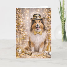 Cartão de Ano Novo Collie - Feliz Ano Novo Cachorr
