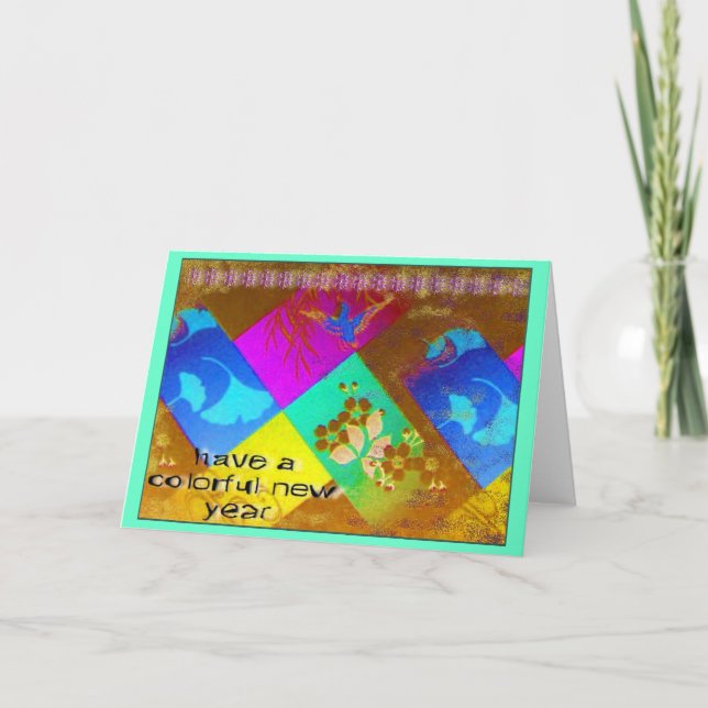 Festividades Cartão de Ano Novo Colorido (Frente)