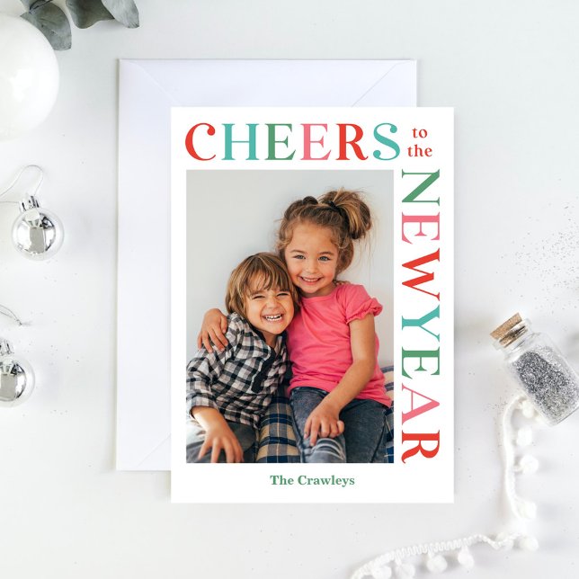 Festividades Cartão de Ano Novo com Moldura Alegre Edição de Co (Criador carregado)