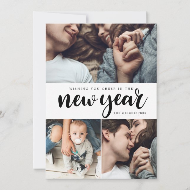 Festividades Cartão de Ano Novo de Colagem de Fotos para 3 Anos (Frente)