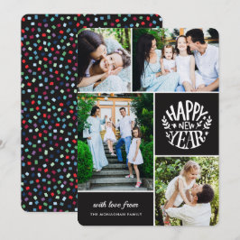 Festividades Cartão de Ano Novo de Foto Collage 4 | Preto