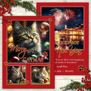 Festividades Cartão de Ano Novo de Foto do Red Cat Divertido