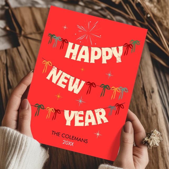 Festividades Cartão de Ano Novo desenhado à mão com cumprimento (Criador carregado)