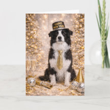Cartão de Ano Novo do Border Collie – Feliz Ano No