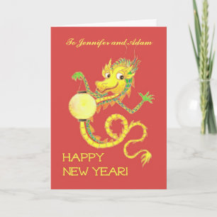 Festividades Cartão de Ano Novo do Dragão Chinês Personalizável