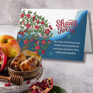 Festividades Cartão de Ano Novo Judaico Rosh Hashanah com Romãz