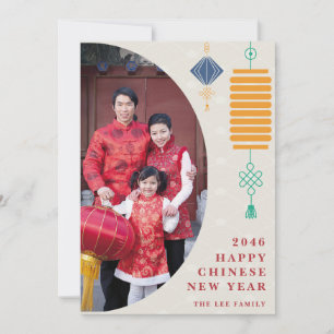 Festividades Cartão de Ano Novo Lunar Chinês com Foto da Famíli