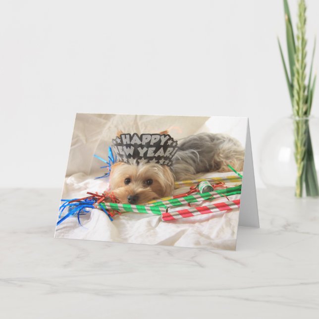 Festividades Cartão de Ano Novo Yorkie (Frente)