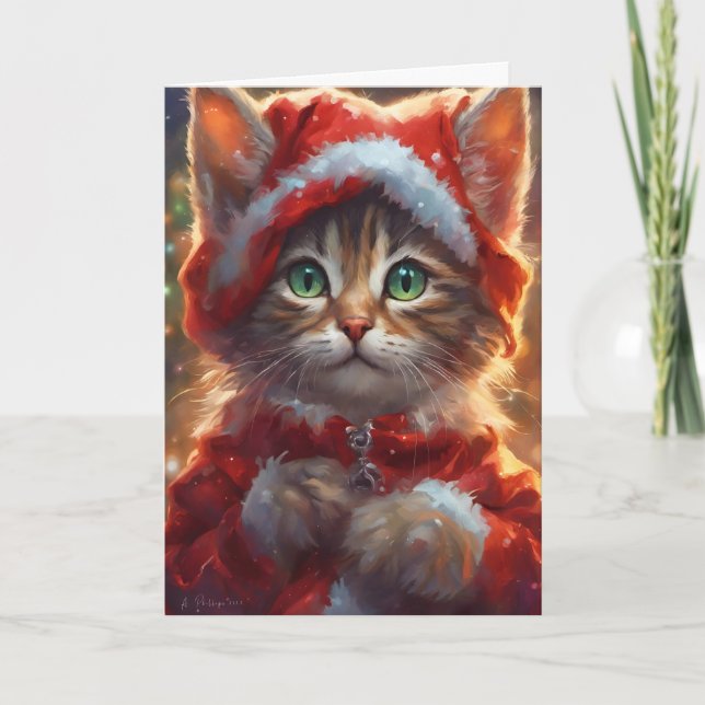 Festividades Cartão de Arte de Kitten Feliz de Natal (Frente)
