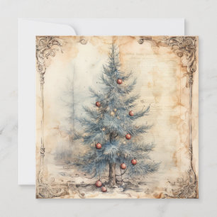 Festividades Cartão de Árvore de Natal Azul Vintage
