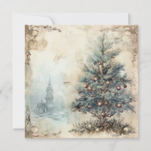 Festividades Cartão de Árvore de Natal Azul Vintage