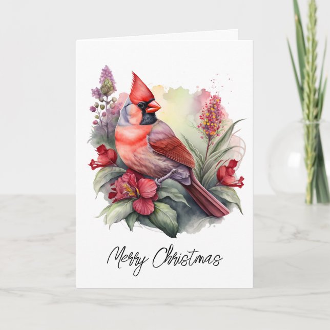 Festividades Cartão de Árvore de Natal Cardinal de Aquarela (Frente)