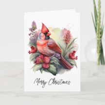 Cartão de Árvore de Natal Cardinal de Aquarela