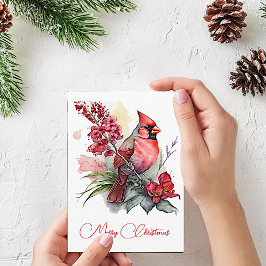 Festividades Cartão de Árvore de Natal Cardinal de Aquarela
