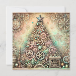 Festividades Cartão de Árvore de Natal Vintage Pastel Steampunk