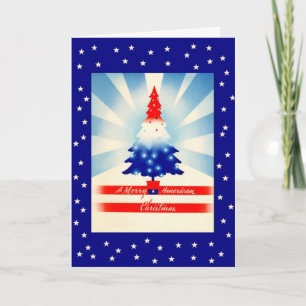 Festividades Cartão de Árvore Patriótico de Natal Americano