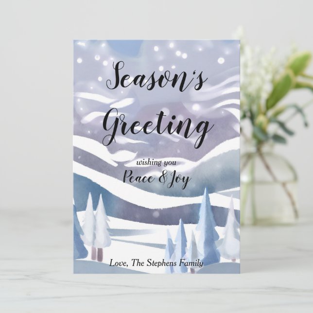 Festividades Cartão de Boas Festas com Aquarela de Paisagem Inv (Em pé/Frente)
