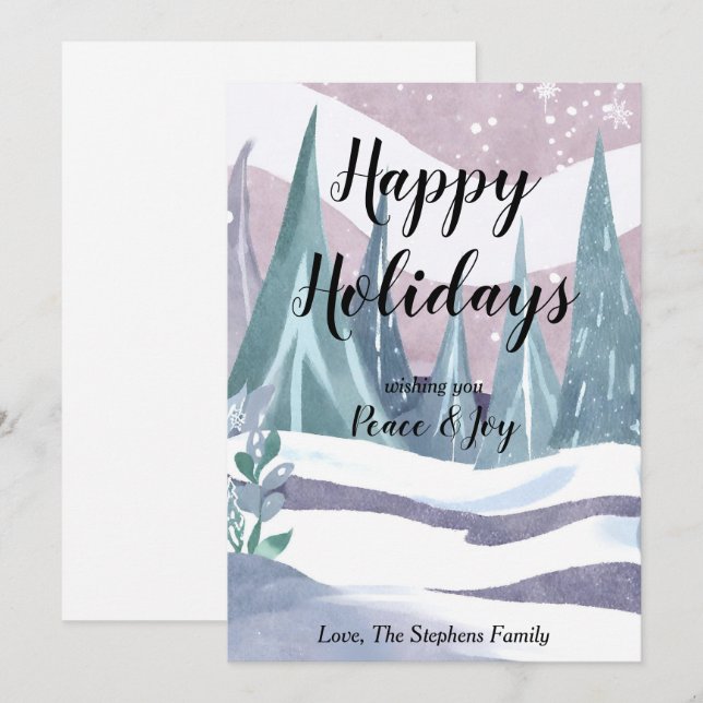 Festividades Cartão de Boas Festas com Aquarela de Paisagem Inv (Frente/Verso)