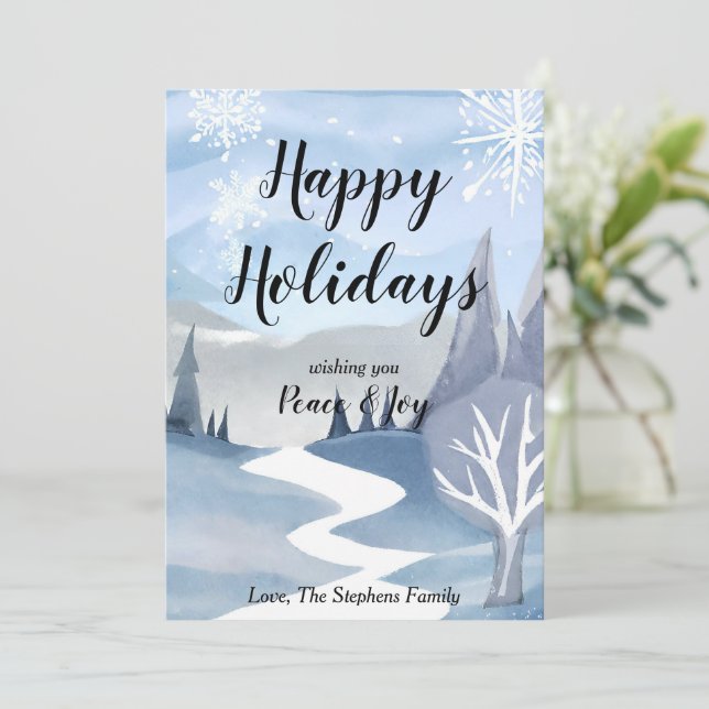 Festividades Cartão de Boas Festas com Aquarela de Paisagem Inv (Em pé/Frente)