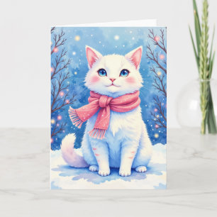 Festividades Cartão de Boas Festas com Cobertor e Gatinho Fofin