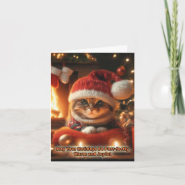 Festividades Cartão de Boas Festas com Gato de Natal Diante da